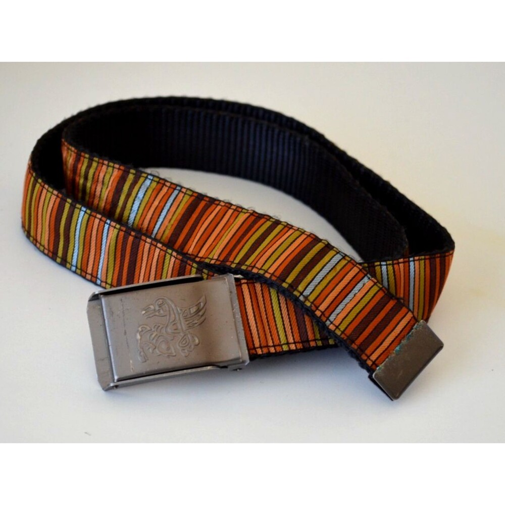 Silverfoot Nylon Backed Ribbon Belt  1-1/4”Wide Logo Buckle Multi Color Stripe